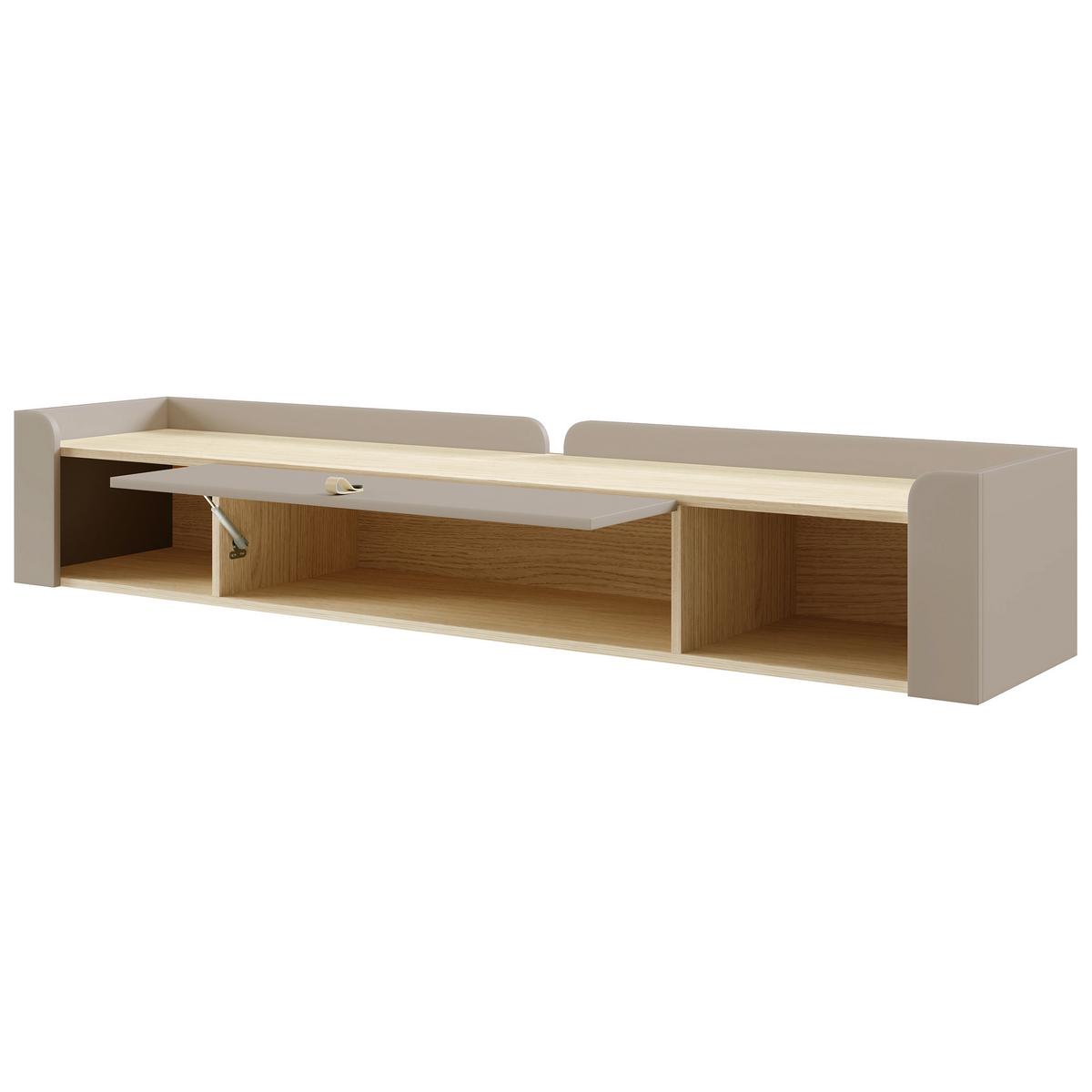 WANDREGAL Sorella mit Klapptür und 2 offenen Regalböden, 180 cm, Porcini + Eiche Mavelie - Eichefarben/Cappuccino, Leder/Holzwerkstoff (180/33/27cm) - Beautysofa