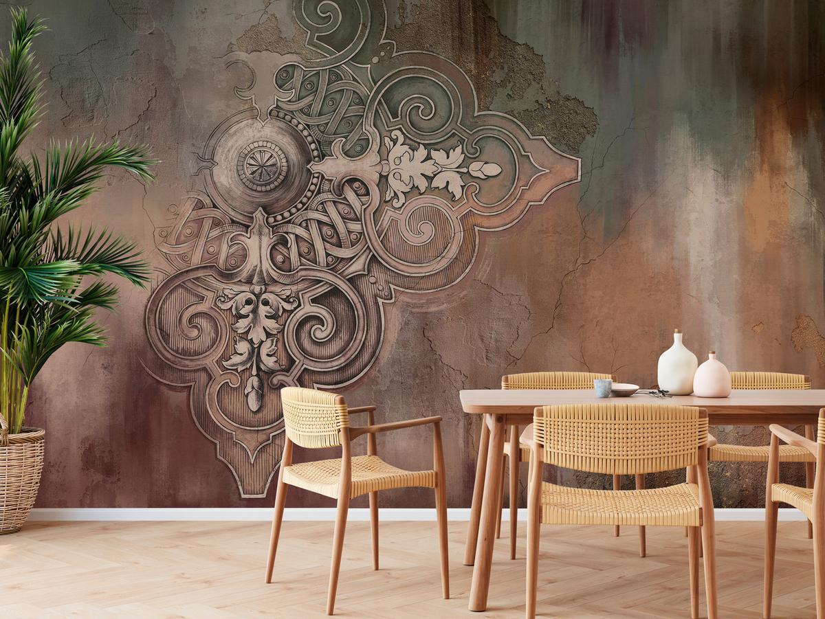 FOTOTAPETE für Esszimmer Retro Ornament Beton Wand Abstraktion 100x70 - Braun, Papier (100/70cm) - Muralo