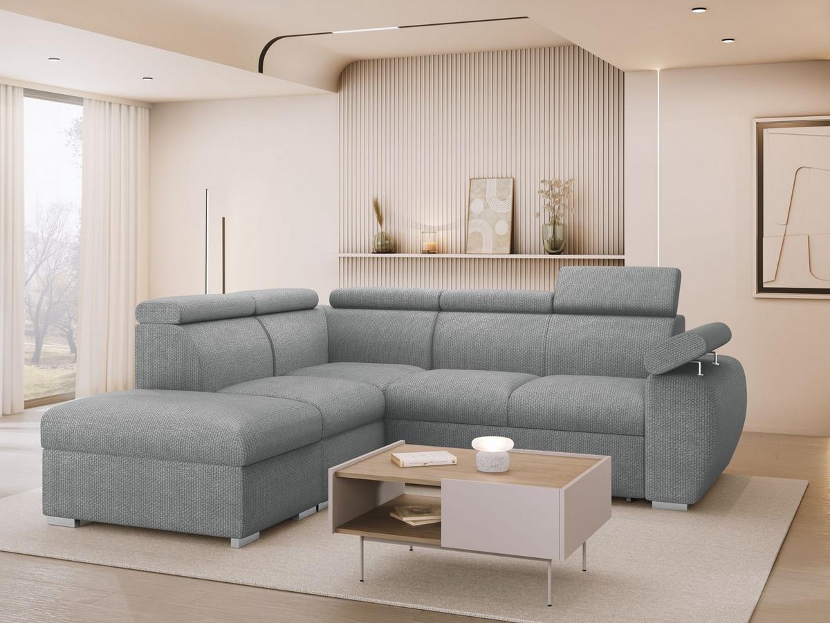 ECKSOFA Boston 2RR1P, Seite: Links PUFAP+R+1P(65)+2R - Dunkelgrau/Silberfarben, Holz/Textil (260/230cm) - MIRJAN24