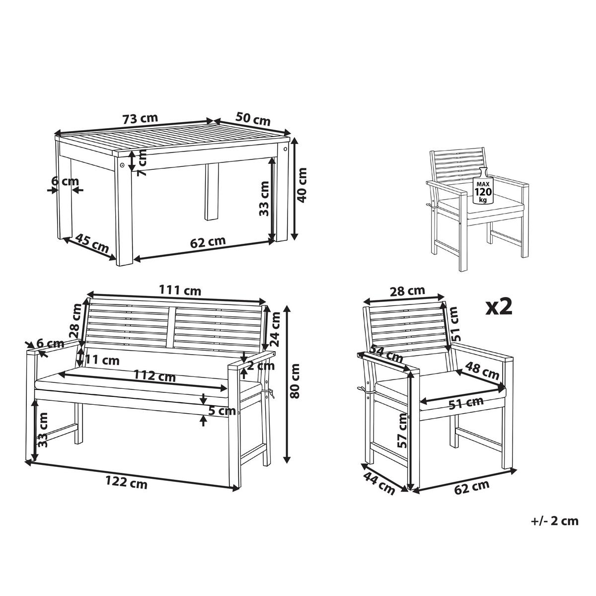 LOUNGE-SET mit Tisch 4-Sitzer zertifiziertes Akazienholz Grau Fiames - Dunkelgrau/Braun, Holz - Beliani