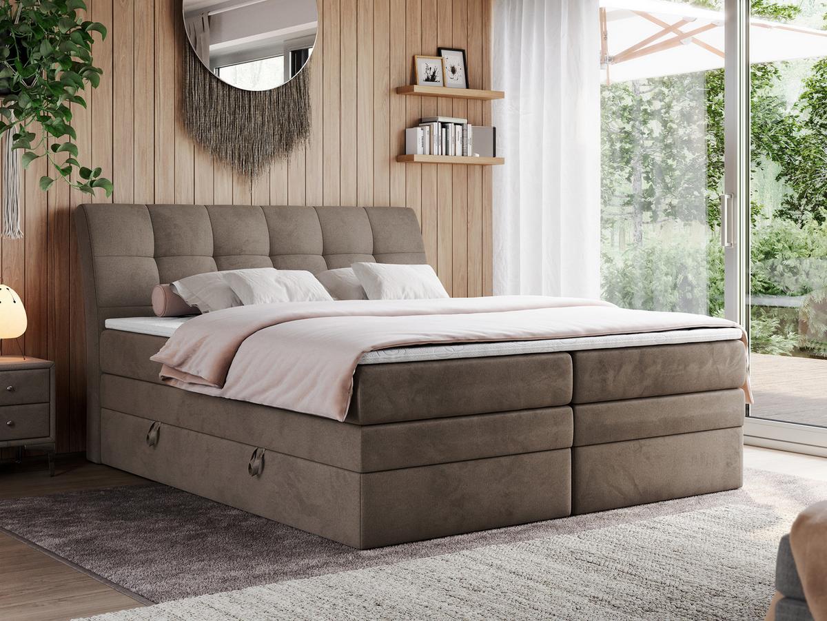 BOXSPRINGBETT GOLD-10 KING 180/200 Braun Velvet - H4 - Braun, Holz/Textil (180/200cm) - MKS