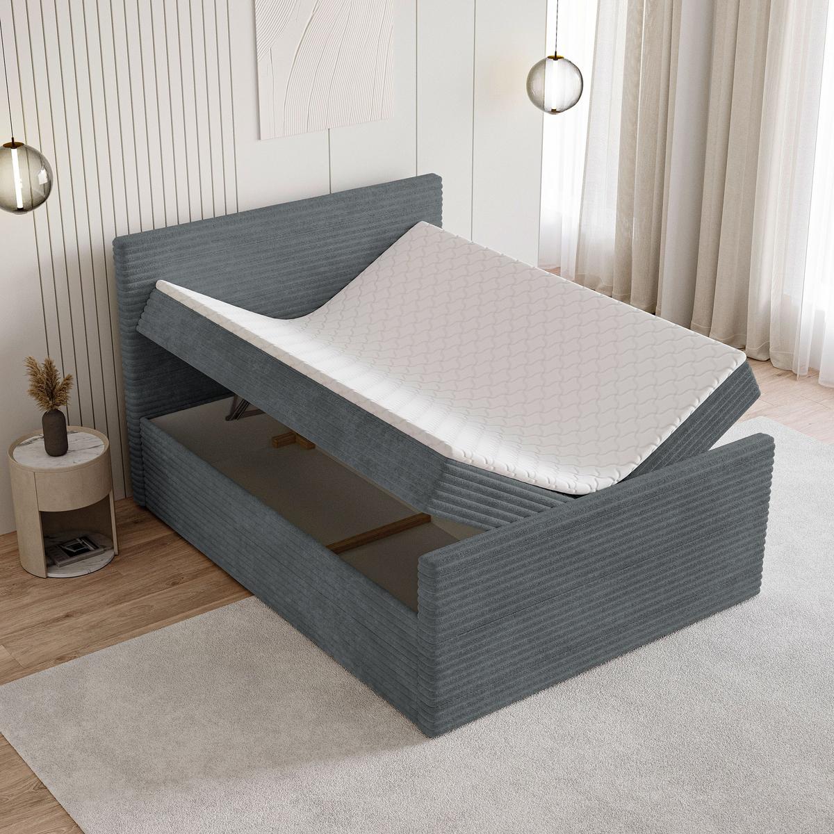 BOXBETT NOLEN 140x200 cm mit Matratze und Topper - Graphitfarben - Graphitfarben, Holz (140/200cm) - MASSENO