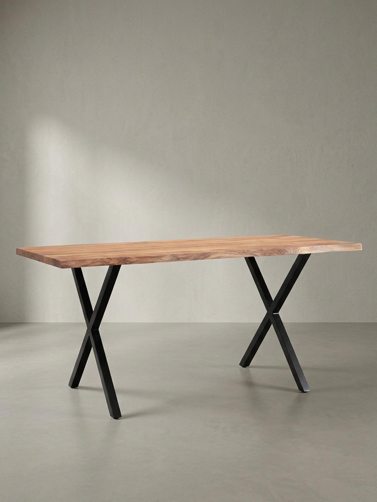 ESSTISCH Massivholz Metall X-Gestell Baumkante Industrial KRETA, Goldbraun-Schwarz 200x100x76 cm - Schwarz/Braun, Holz/Metall (100/200/76cm) - KADIMA DESIGN