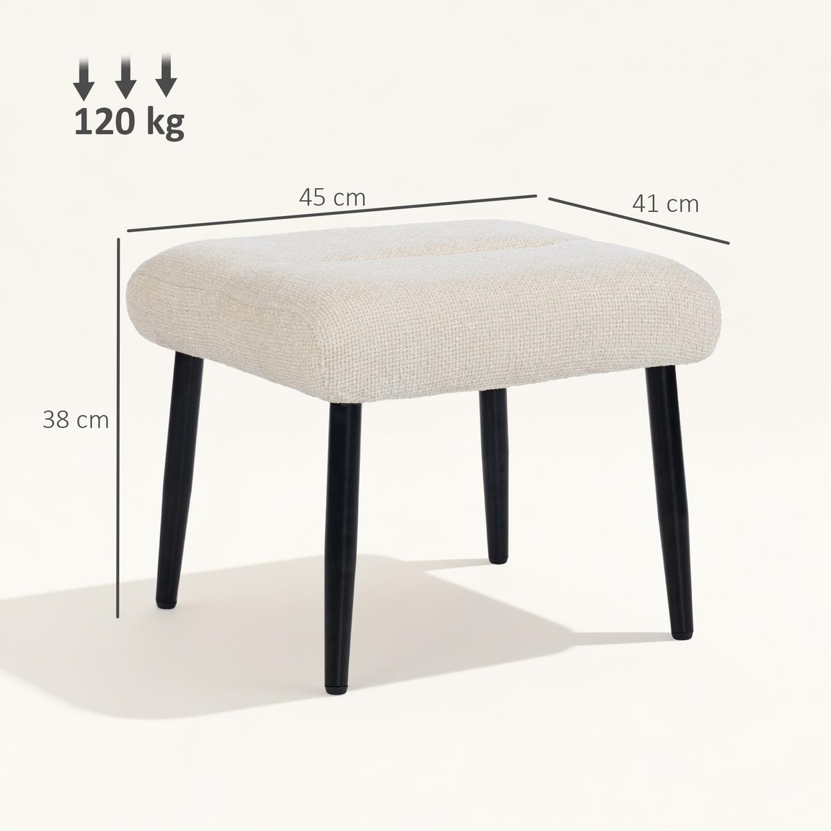 SITZHOCKER mit Stahlbeinen Fußhocker Chenille-Stoff - Creme/Schwarz, Textil/Metall (41/38/45cm) - HOMCOM