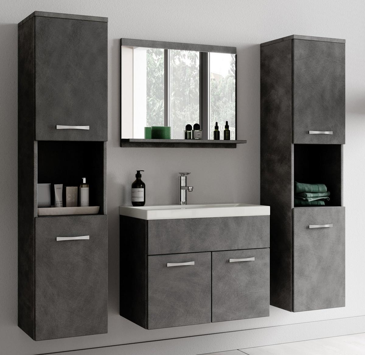 BADMÖBEL-SET Montreal 5 Teile Dunkel Grau - 60 x 35 x 51 cm - Grau, Holz (60/51/35cm) - Badplaats