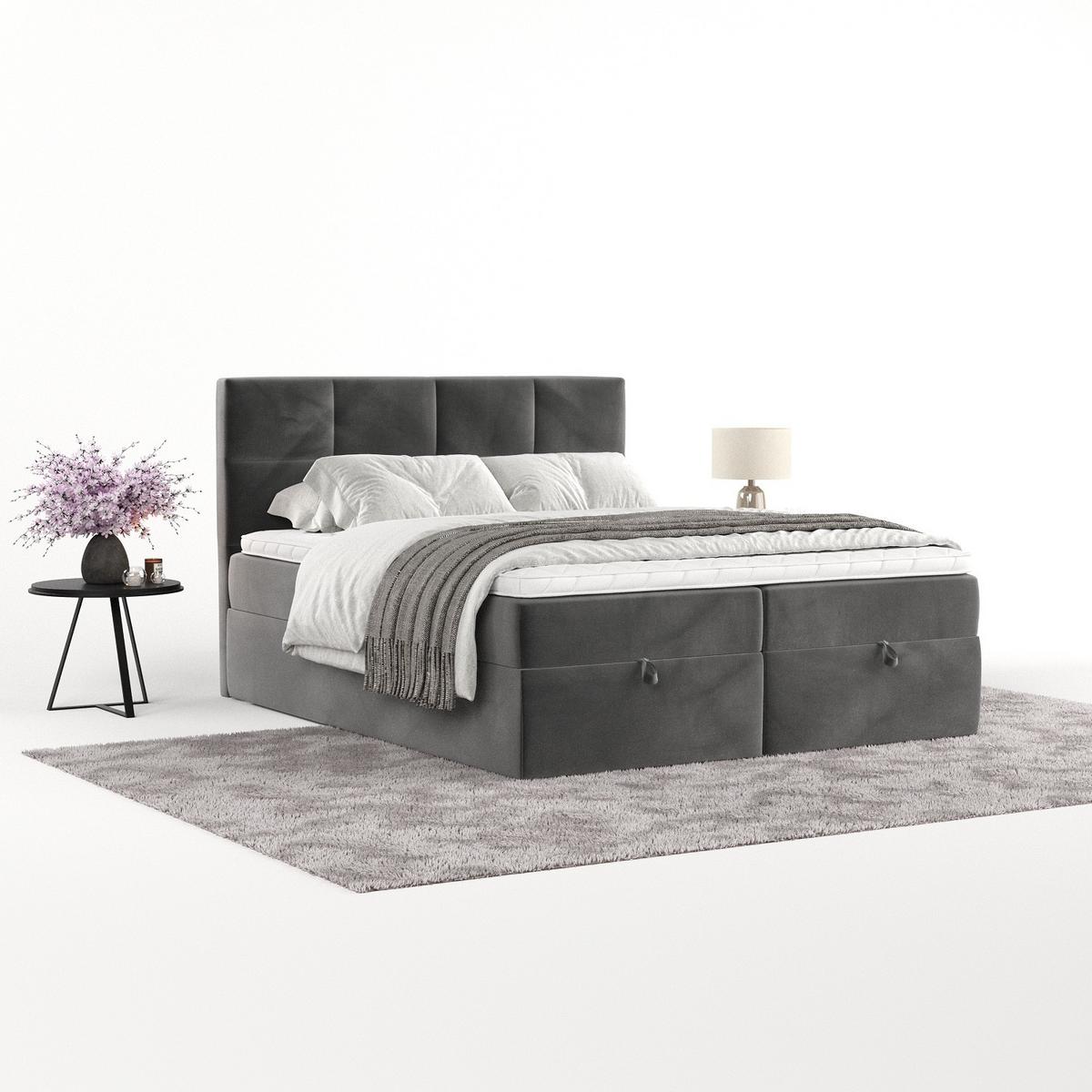 BOXBETT Velto 140/200 cm Grau im Kronos Stoff - Schwarz/Grau, Holz/Holzwerkstoff (140/200cm) - AltaBeds