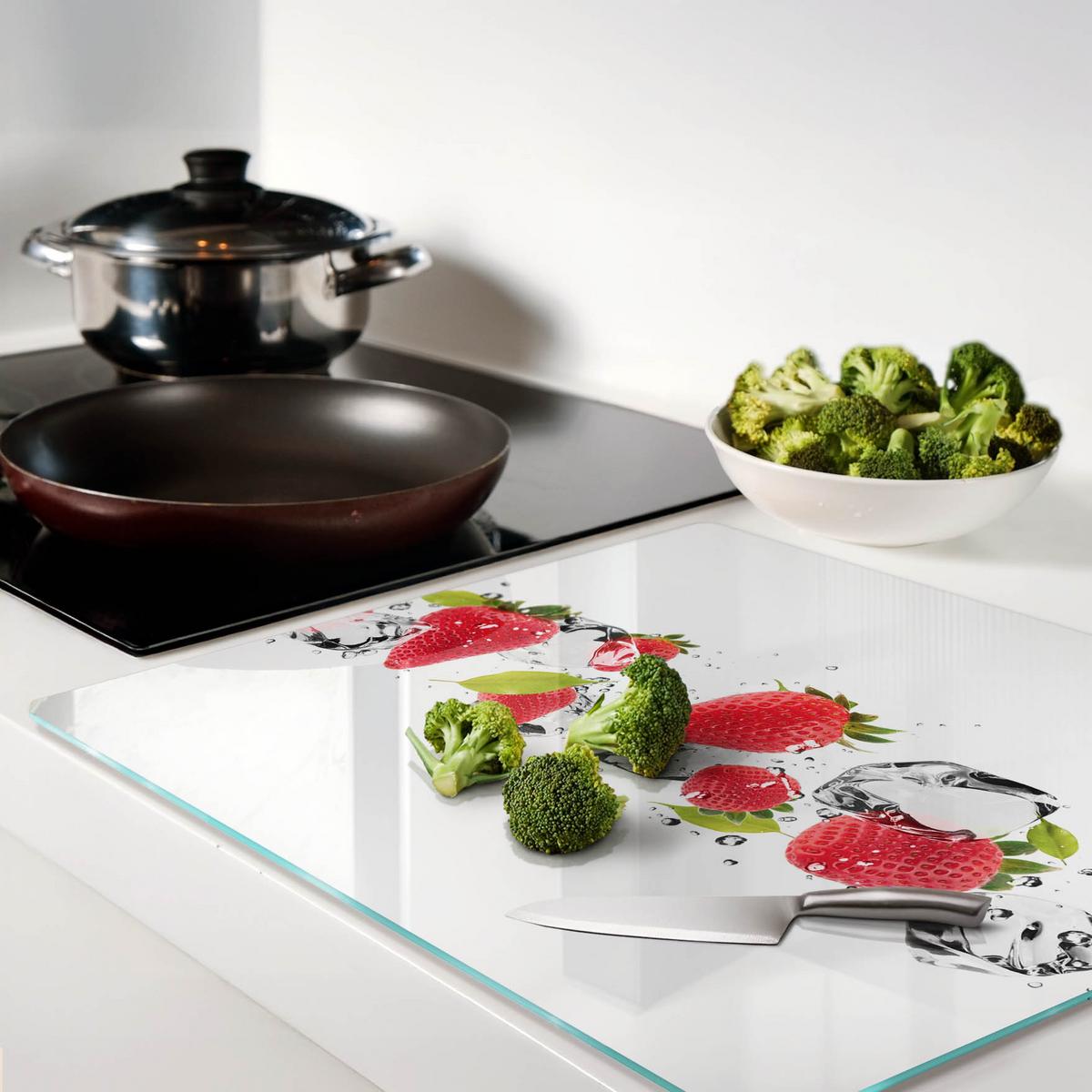 GLASPLATTE 60x52 cm Erdbeeren und Wasser - Rot, Glas (60/0.4/52cm) - TULUP