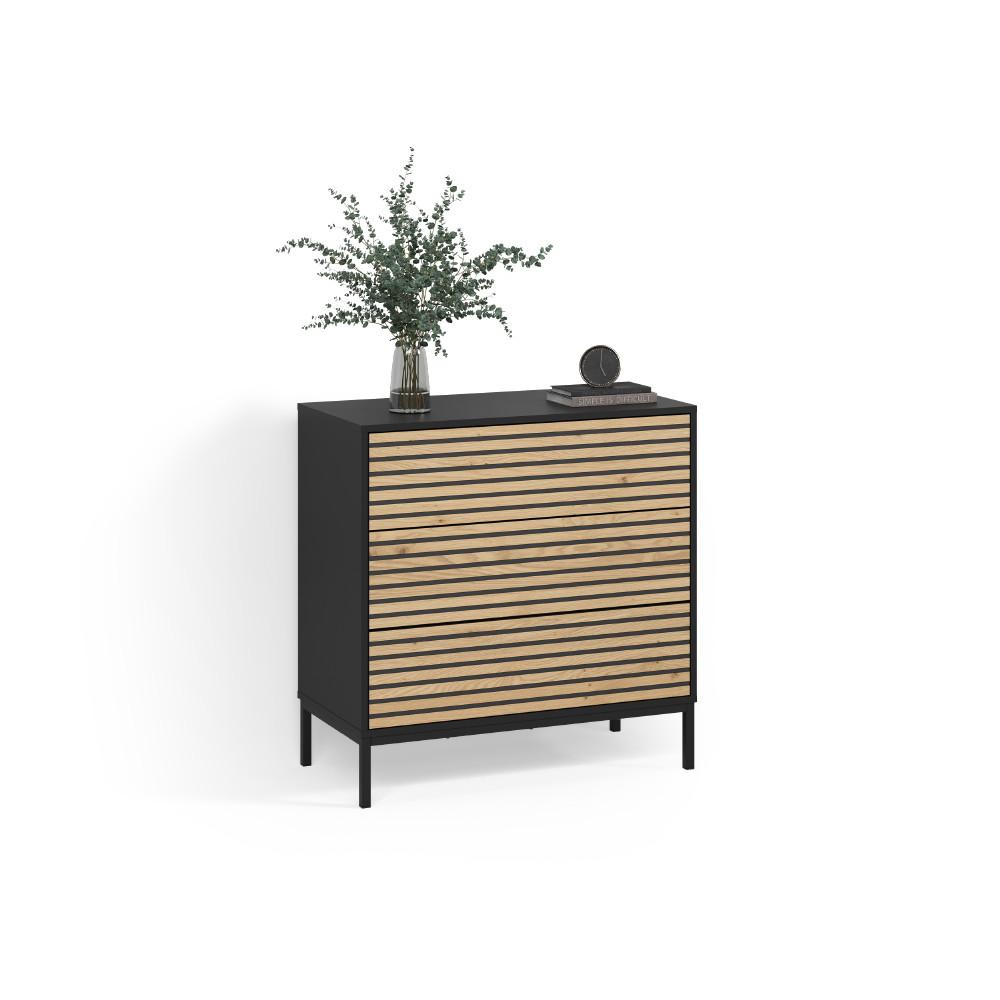KOMMODE Aterno Goldkraft Eiche/Anthrazit 80 x 81.2 cm 2 Schubladen - Honigeiche/Anthrazit, Holzwerkstoff (80/81.2/40cm) - Livinity®