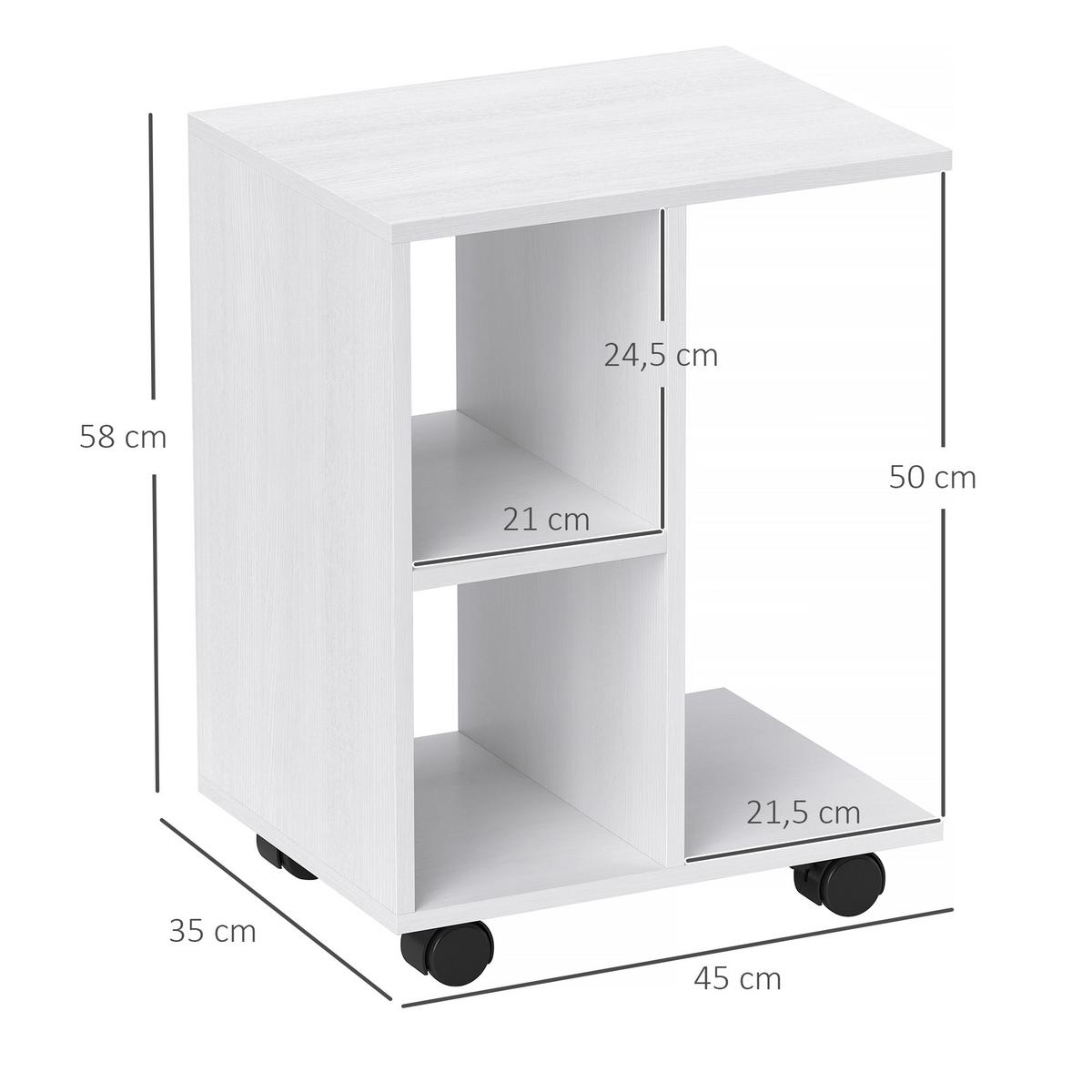 BEISTELLTISCH in C-Form, Couchtisch mit Rollen, 45 x 35 x 58 cm, Weiß - Weiß, Holzwerkstoff (45/35/58cm) - HOMCOM