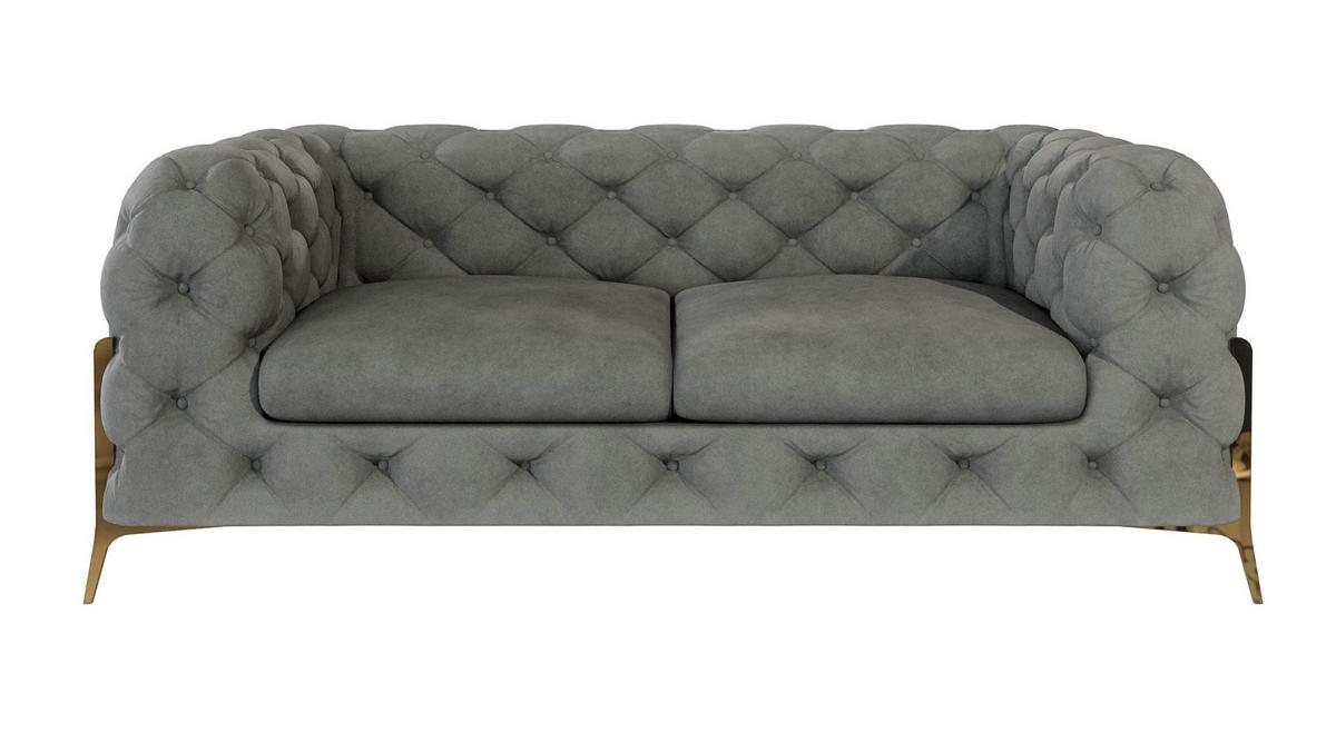 CHESTERFIELD-SOFA 2-Sitzer Lexi Grau Samt - Goldfarben/Grau, Holz/Textil (185/75/100cm) - S-Style Möbel