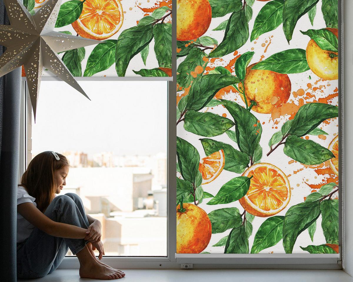 INNENROLLO - Fensterrollo - Rollo - 150x140 cm - Orangen und Blätter - Orange, Kunststoff (150/140/0.5cm) - TULUP