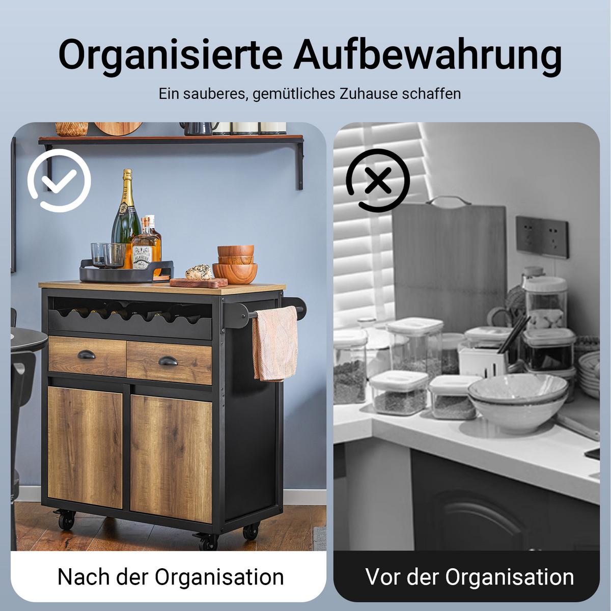 KÜCHENINSEL rollbar Vintagebraun-Schwarz - Schwarz, Holzwerkstoff/Metall (89/87/40cm) - SoBuy