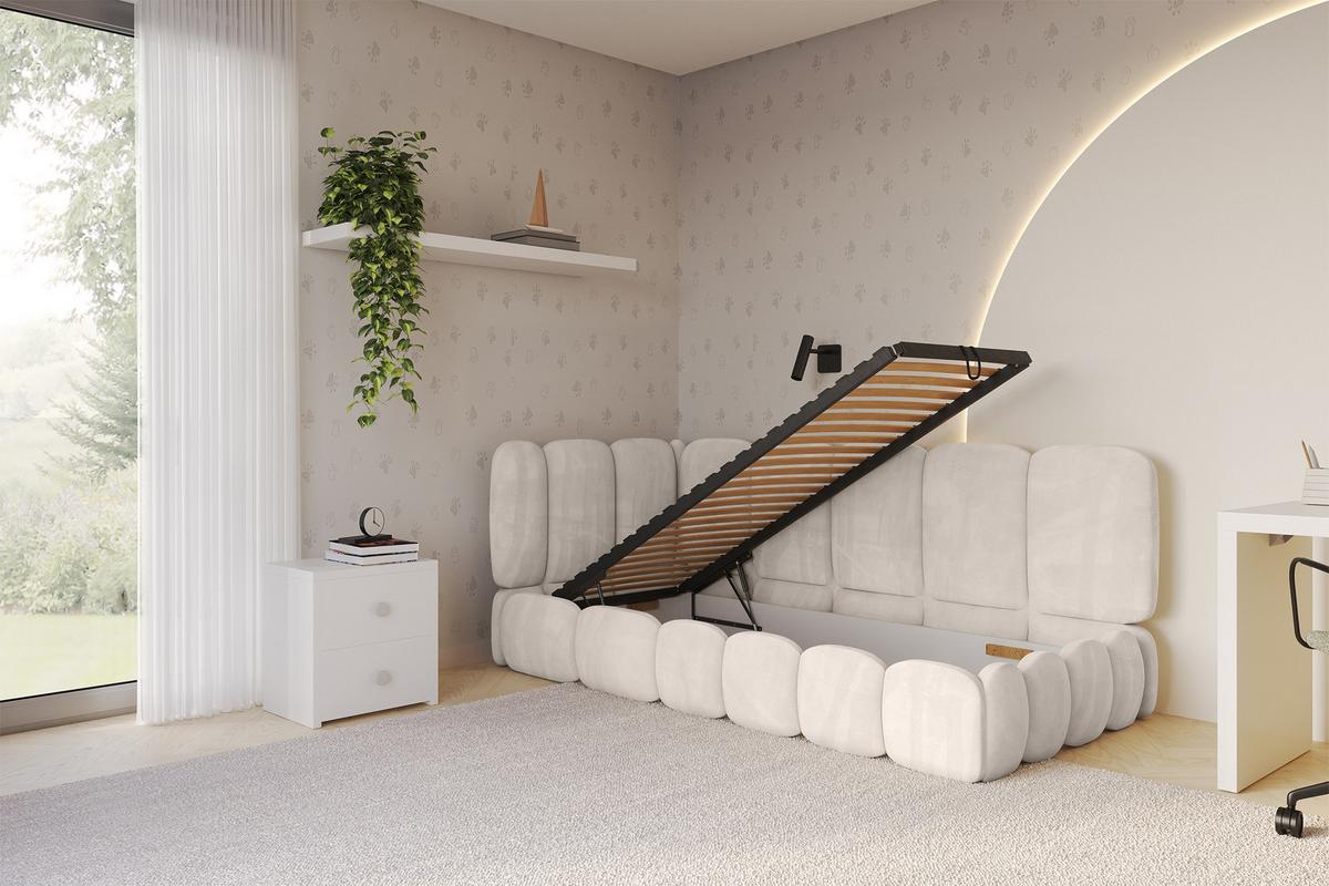 EINZELLBETT Jugendbett mit Bettkasten, Rechts - AVRY 80x200 Beige - Sandfarben, Holzwerkstoff/Textil (80/200cm) - ALTDECOR