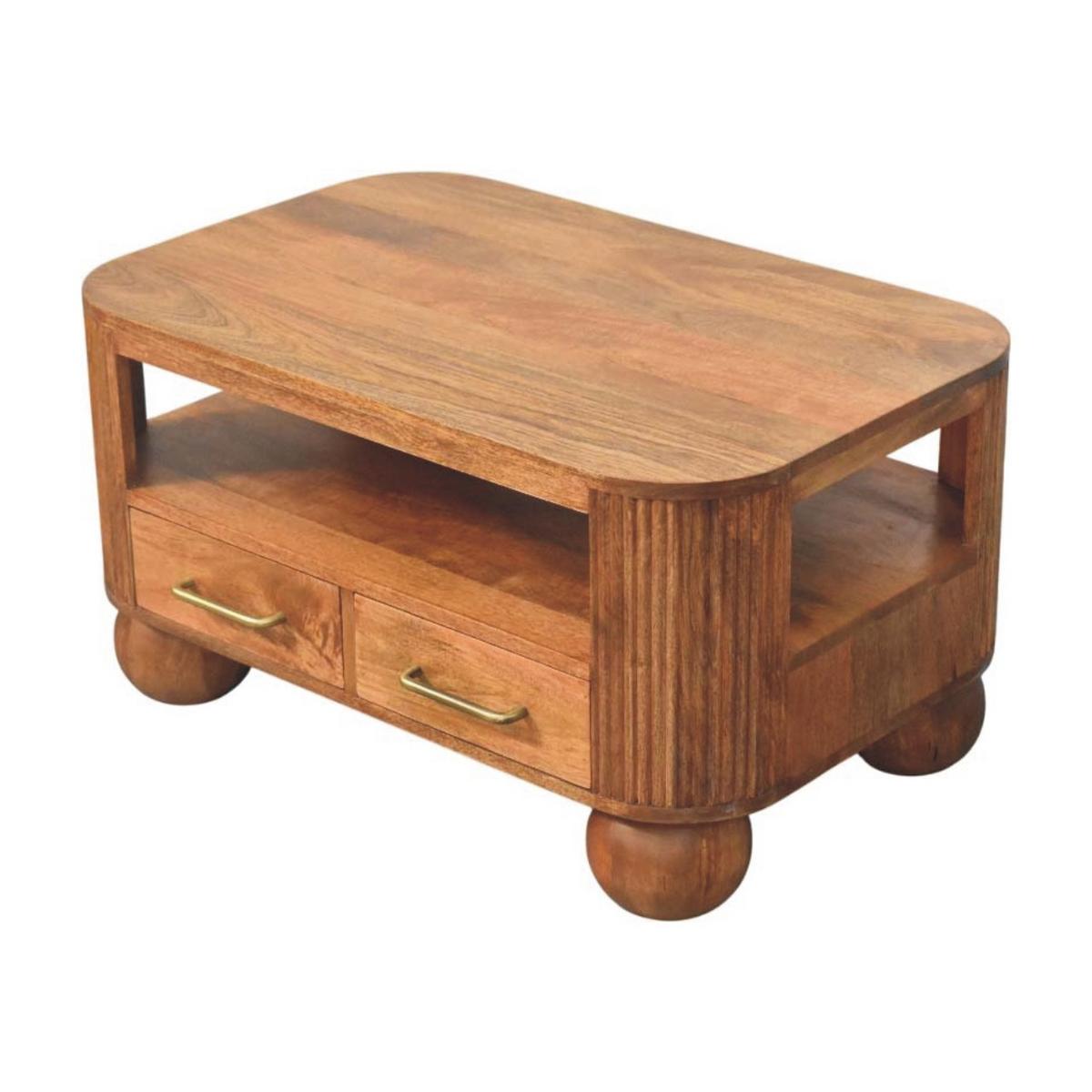 COUCHTISCH Briarwood Geriffelt, 2 Schubladen und Offenes Regal, Hellbraun - Beige/Messingfarben, Holz/Metall (55/85/46cm) - Artisan Furniture