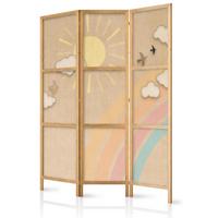 PARAVENT Japanischer 3-tlg 135x172 cm Sonne und Regenbogen - Beige, Holz/Textil (135/172/3cm) - Muralo