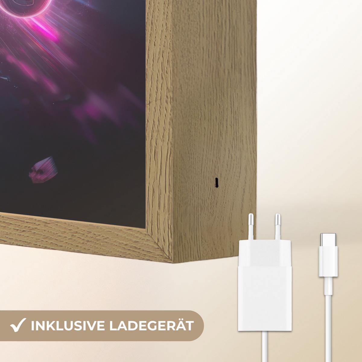 NACHTTISCHLAMPE MIT AKKU Controller - Neon - Explosion - Abstrakt 30x40 cm - Violett, Holzwerkstoff (8/30/40cm) - OnlyWow
