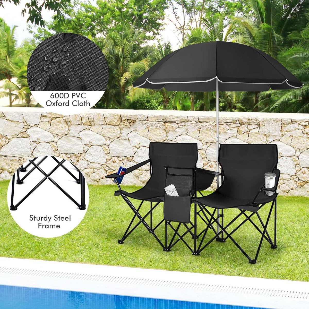 CAMPINGSTUHL Schwarz(2er-Set) - Schwarz, Metall (160/85/55cm) - COSTWAY
