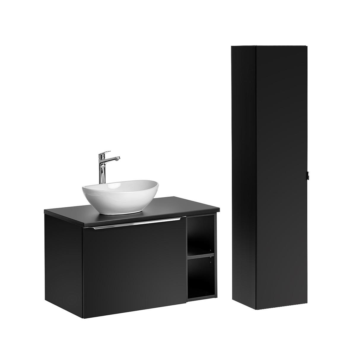 BADMÖBEL 80cm Éros 2er-Set Schwarz - Schwarz, Holzwerkstoff (80/48/46cm) - Petits-meubles