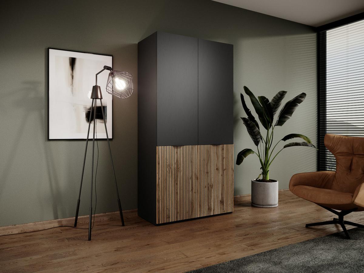 DREHTÜRENSCHRANK ATELIO 101/200/51 cm Modern Kleiderschrank 2-türig Schwarz - Schwarz, Holzwerkstoff (101/200/51cm) - MASSENO