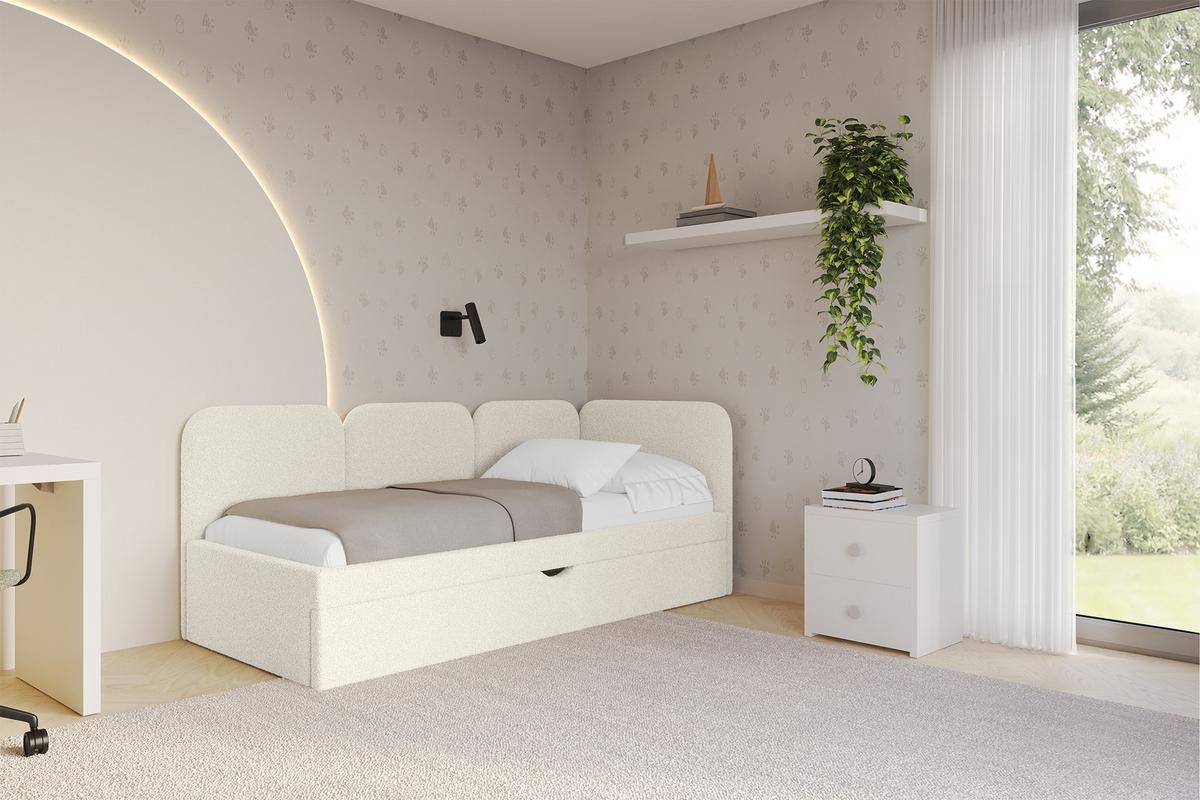 EINZELLBETT Jugendbett mit Bettkasten und Matratze H3/H4, Links - ALVY 100x200 Beige - Champagner, Holzwerkstoff/Textil (100/200cm) - ALTDECOR