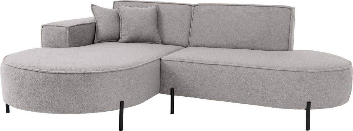 ECKSOFA Hana Loft 3-Sitzer Ecke Links, Boucle, Hellgrau 241/80/168 cm - Hellgrau/Schwarz, Textil/Metall (241/168cm) - WFL GROUP
