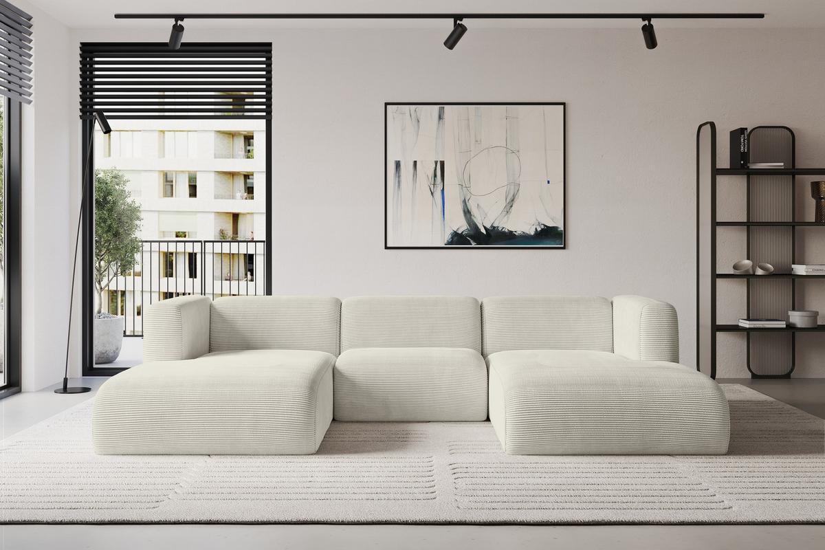 WOHNLANDSCHAFT MIRA-U1 317x179x70 Creme Cord - Ecru/Creme, Holzwerkstoff/Kunststoff (317/70/179cm) - ALTDECOR