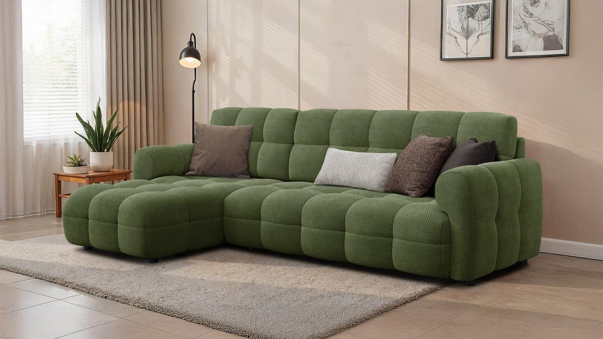 ECKSOFA MELLOW 4-Sitzer, olive - Schwarz/Grün, Holz/Textil (262/156cm) - Wozimo