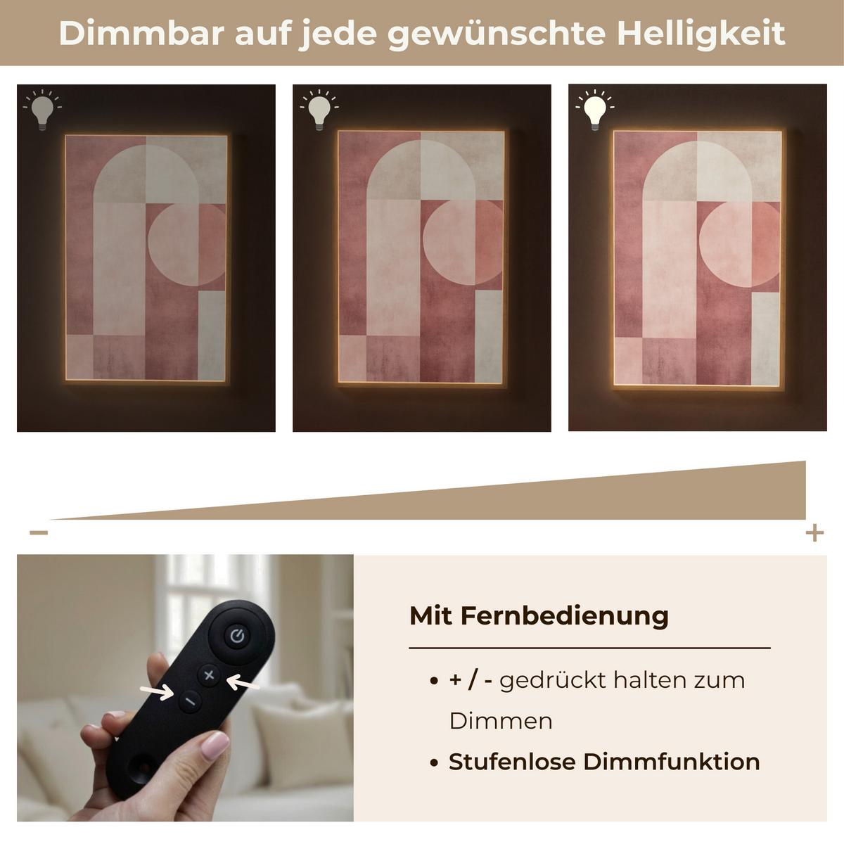 WANDLEUCHTE MIT AKKU Figuren - Abstrakt - Rosa 60x90 cm - Altrosa, Holzwerkstoff (60/90/8cm) - OnlyWow