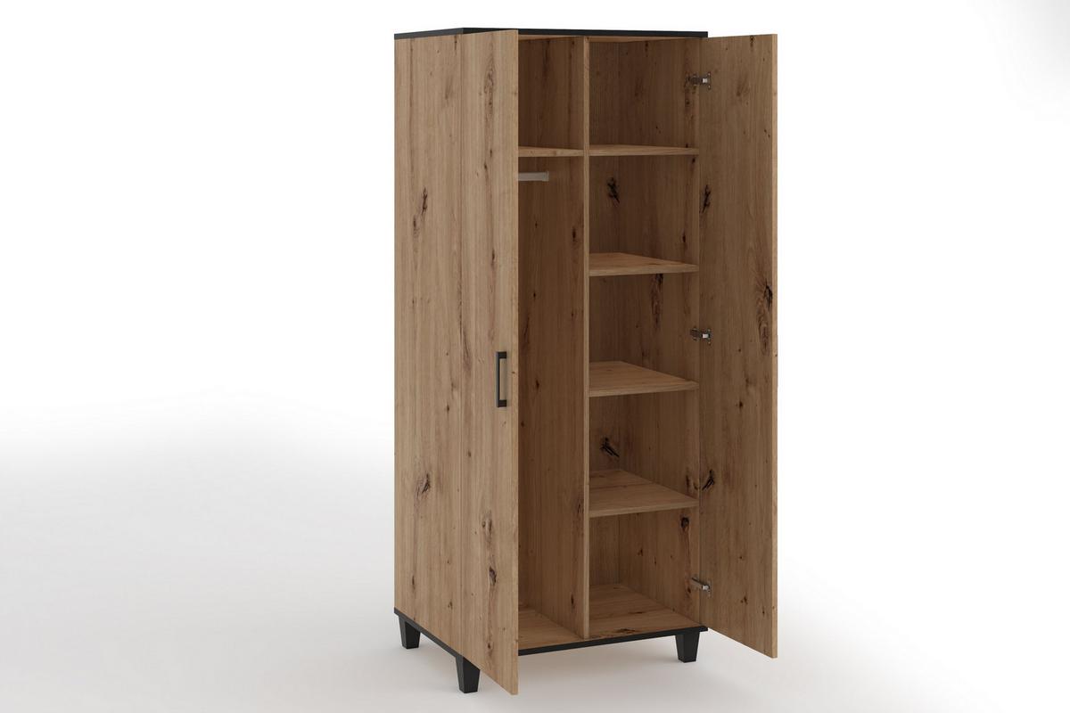 DREHTÜRENSCHRANK CORTEZA 80/193/56cm 2-türig mit Spiegel Eiche Artisan - Eiche Artisan, Holzwerkstoff (80/193/56cm) - MASSENO