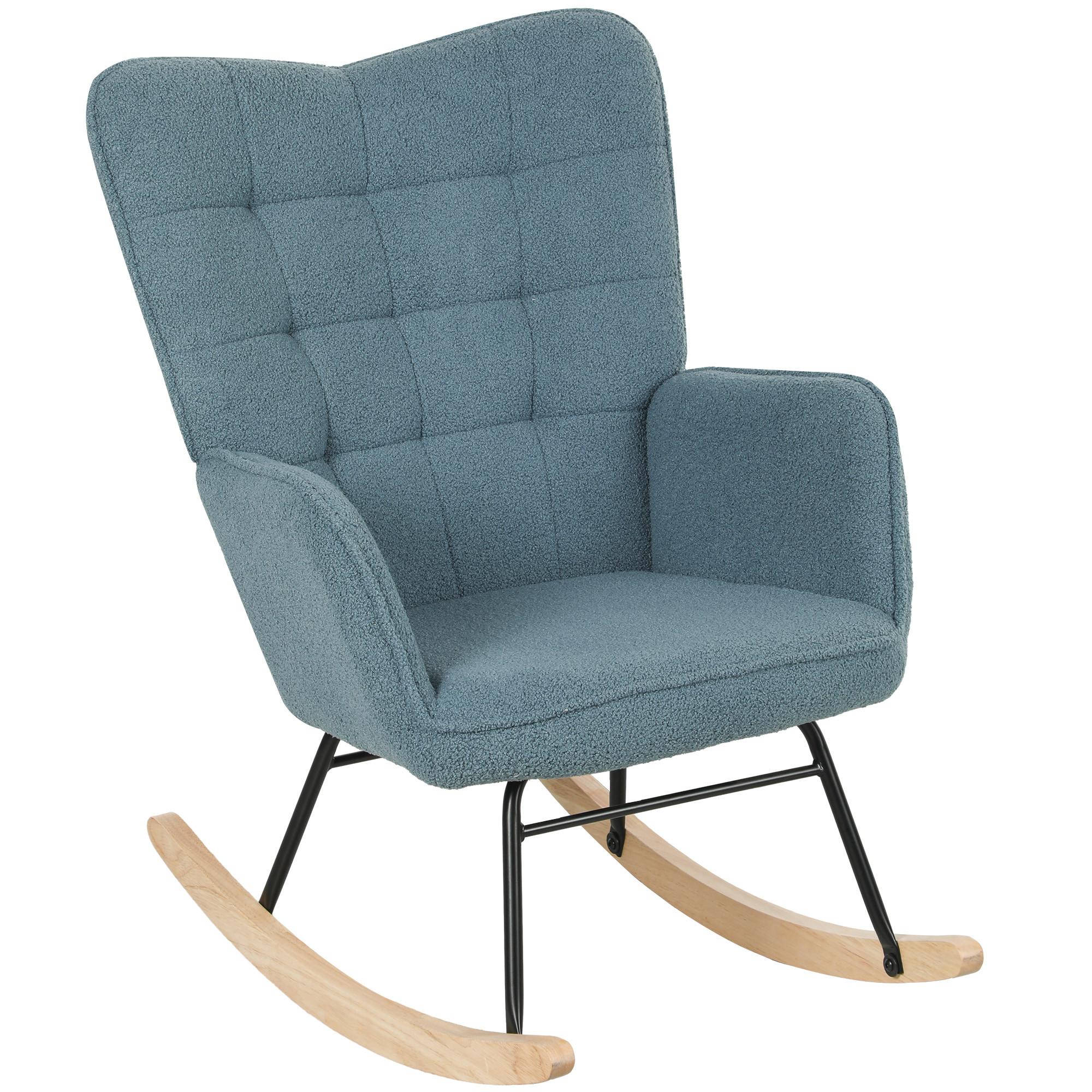 SCHAUKELSTUHL Sessel Relaxsessel bis 120 kg, Polyester, Rosa 98x71x101cm - Naturfarben/Hellblau, Buchenholz/Textil (98/101/71cm) - HOMCOM