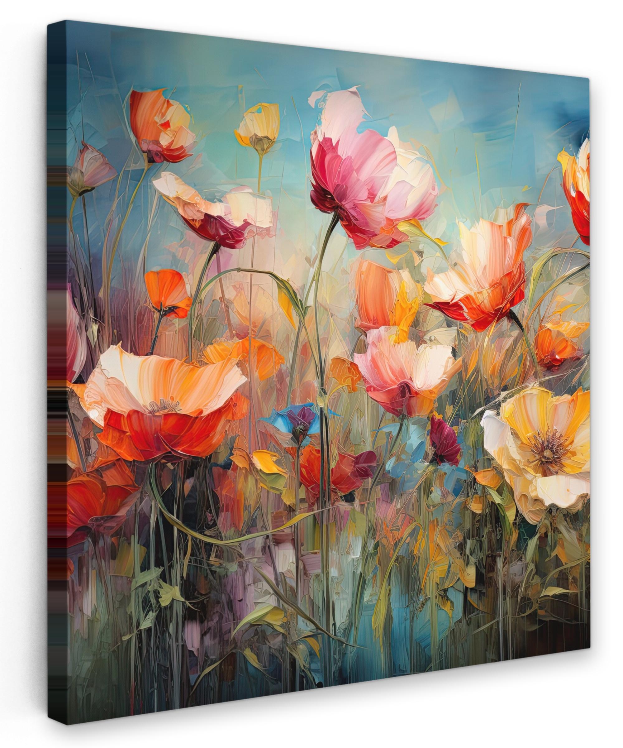LEINWANDBILD Blumen - Aquarell - Kunst - Botanisch - Natur Deko Wohnzimmer 20x20 cm - Orange, Textil (20/20cm) - MuchoWow