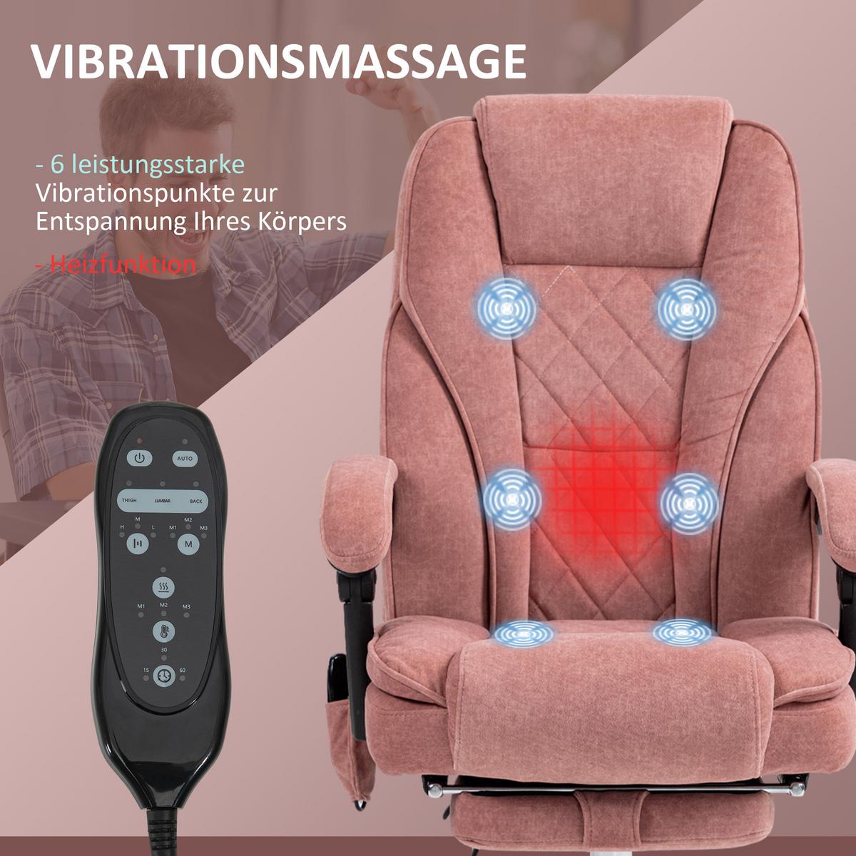 BÜROSTUHL mit Massagefunktion Polyester Stahl Rosa - Rosa, Metall (67/119/72cm) - Vinsetto