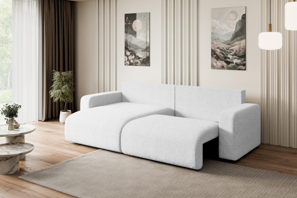 ECKSOFA mit Schlaffunktion und Bettkasten KLEEA-L - 247x143x83 cm Weiß Bouclé - Schwarz/Weiß, Holzwerkstoff/Kunststoff (247/143cm) - ALTDECOR