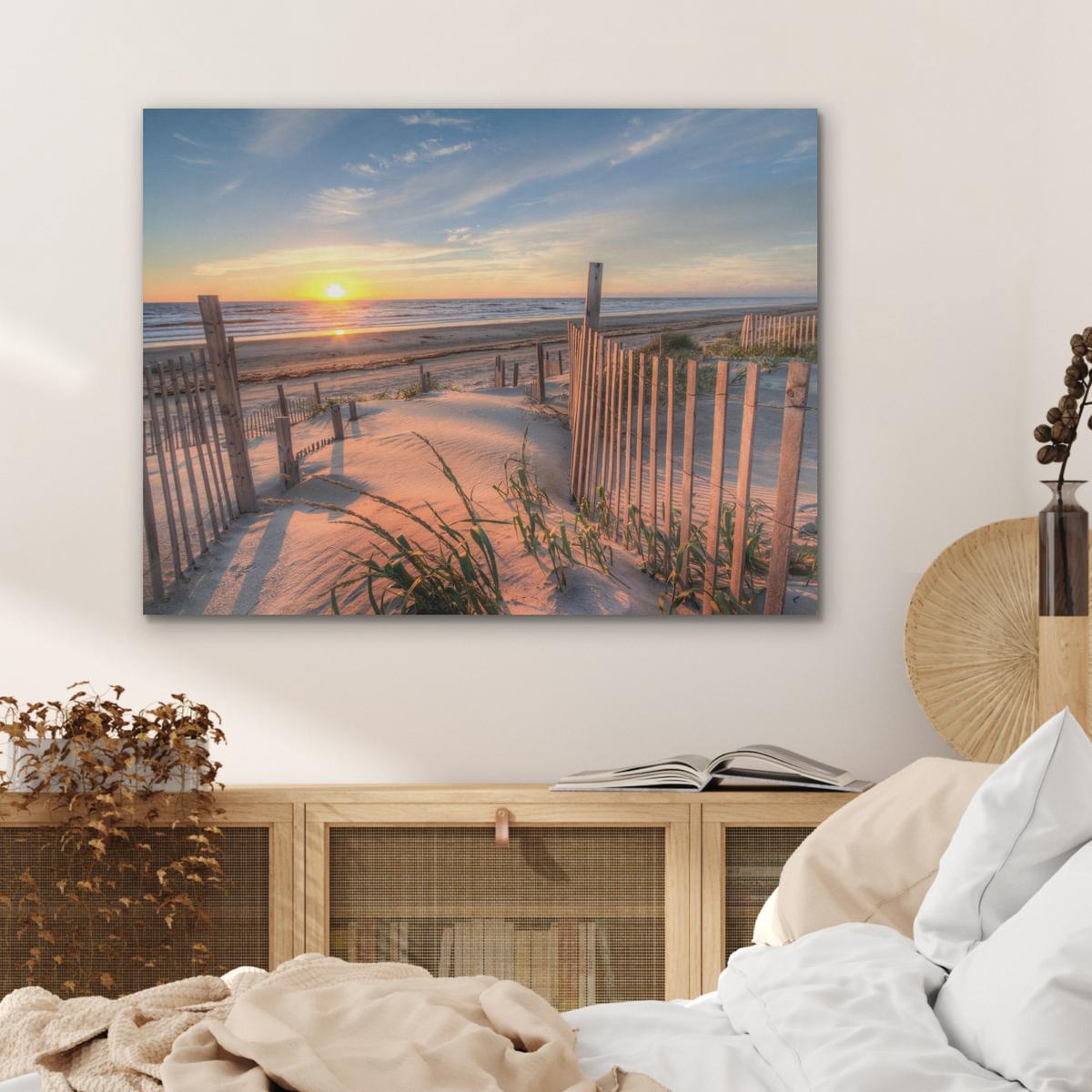 AKUSTIKBILD Strand - Meer - Düne - Sonnenuntergang - Landschaft Gemälde 80x60 cm - Beige, Kunststoff (80/60/0.9cm) - MuchoWow