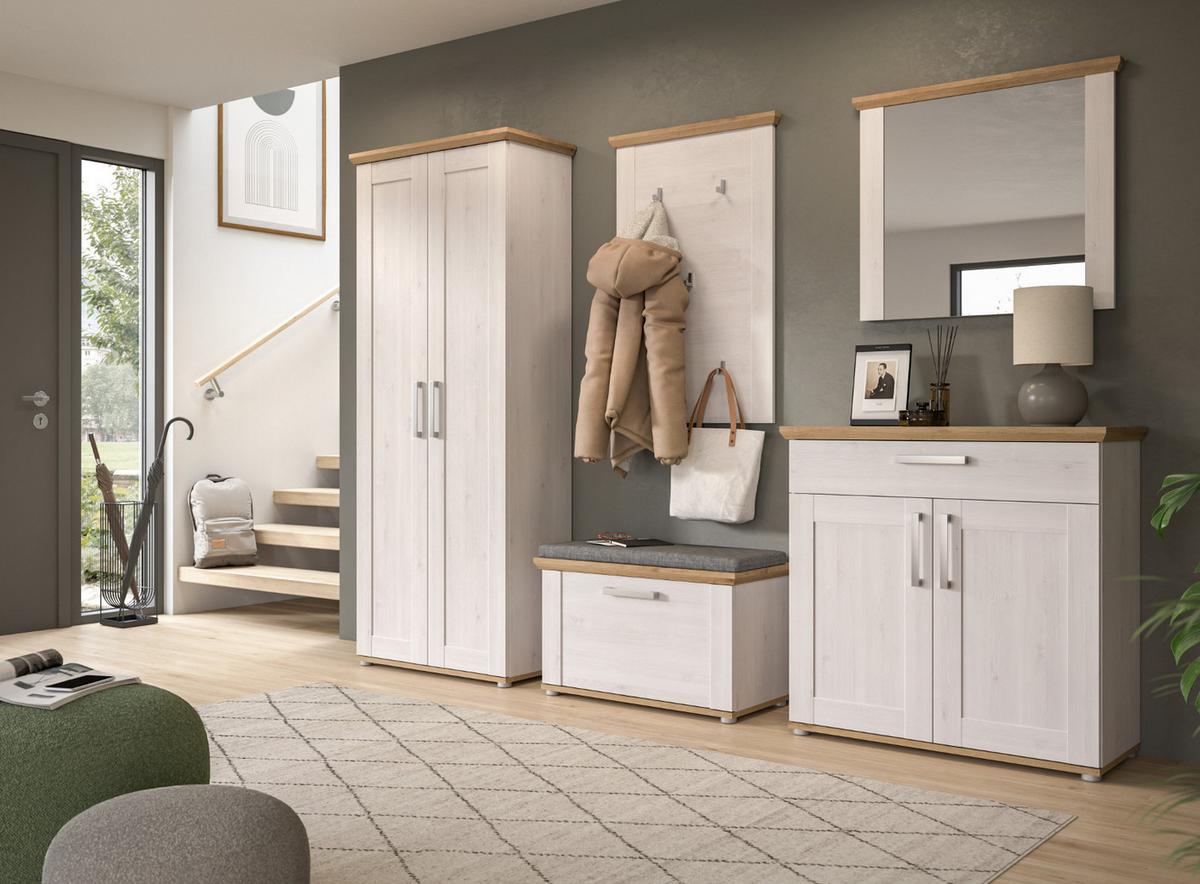 SCHUHSCHRANK weiß Lärche 95 cm, Schuhkommode im Landhaus-Stil - Silberfarben/Weiß, Holzwerkstoff/Kunststoff (95/92/39cm) - Inn.Furn