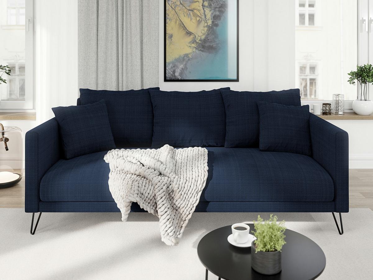 3-SITZER-SOFA Harmony Marineblau Chenille - Blau/Schwarz, Textil/Metall (200/85/100cm) - S-Style Möbel