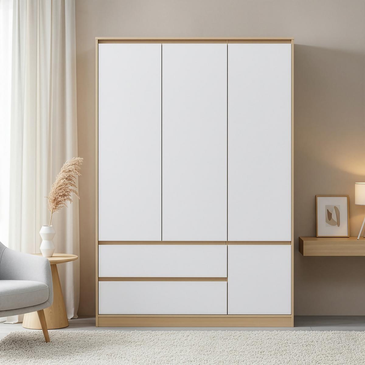 KLEIDERSCHRANK Bastheim - Eichefarben/Weiß, Holzwerkstoff (120/176/52cm) - [en.casa]