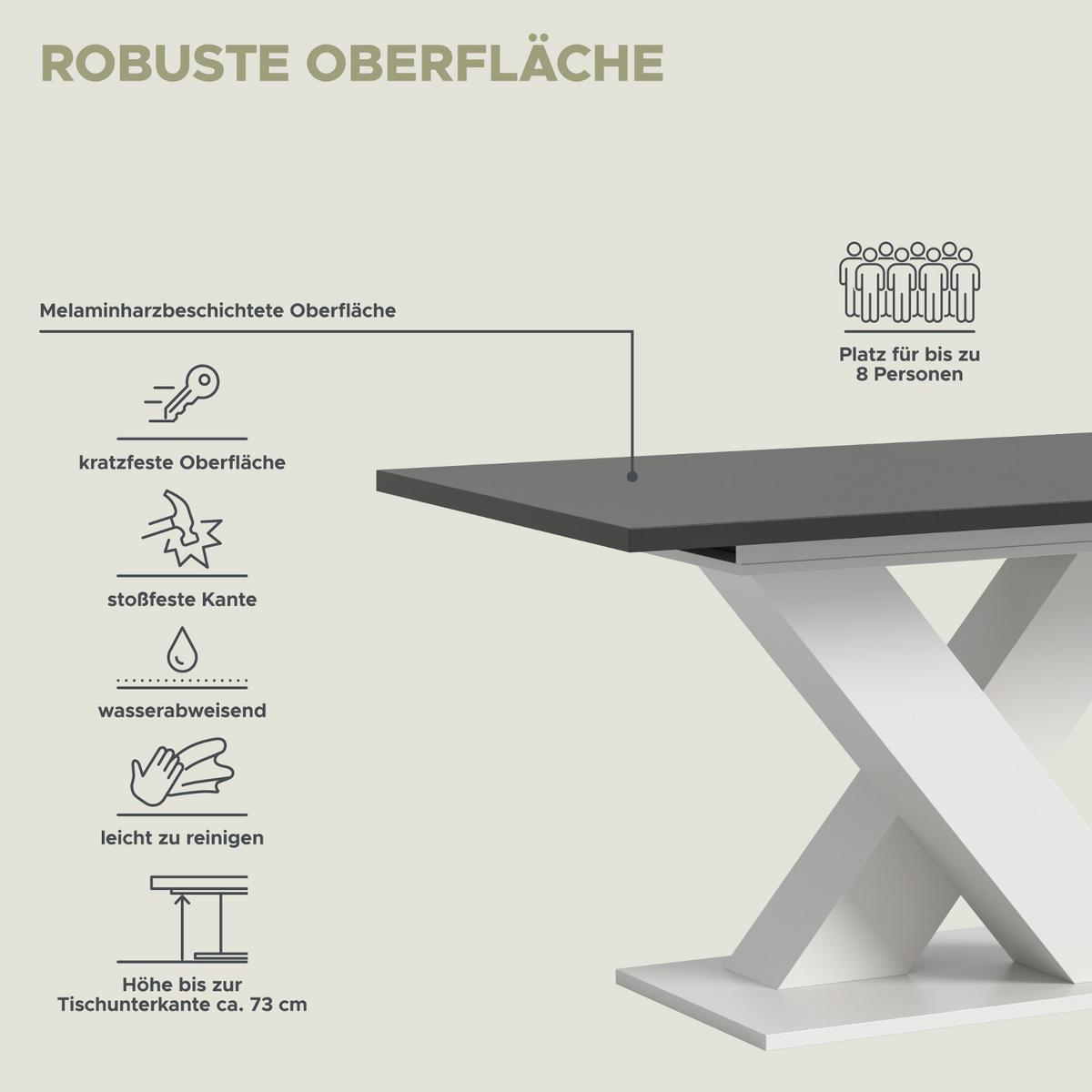 ESSTISCH weiß und grau, Küchentisch ausziehbar 150 - 190 cm - Weiß/Grau, Holzwerkstoff/Metall (150/90/76cm) - Inn.Furn