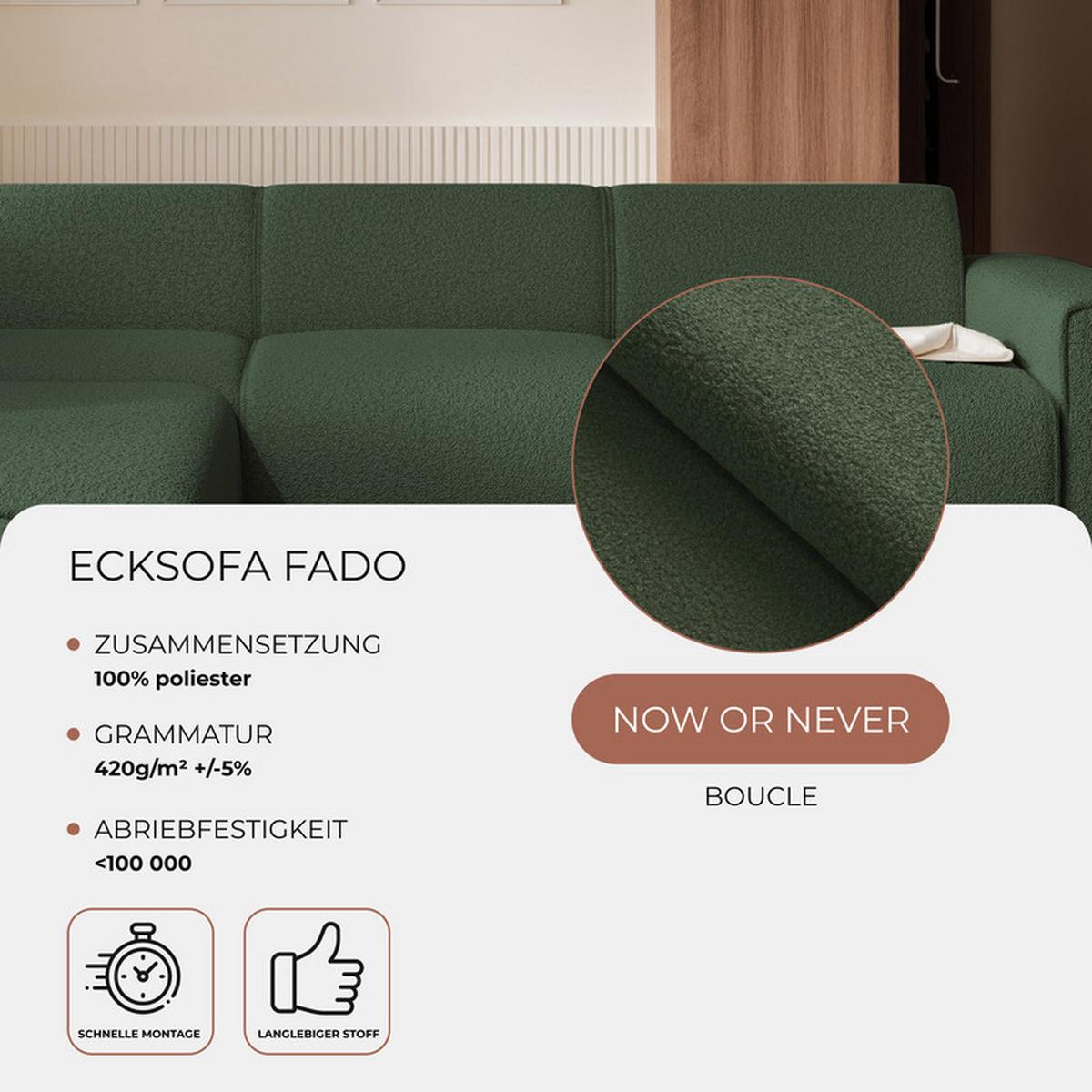 ECKSOFA ZAVO Links Feiner Mischstoff in Grün - Grün, Kunststoff/Textil (310/218cm) - Idohome