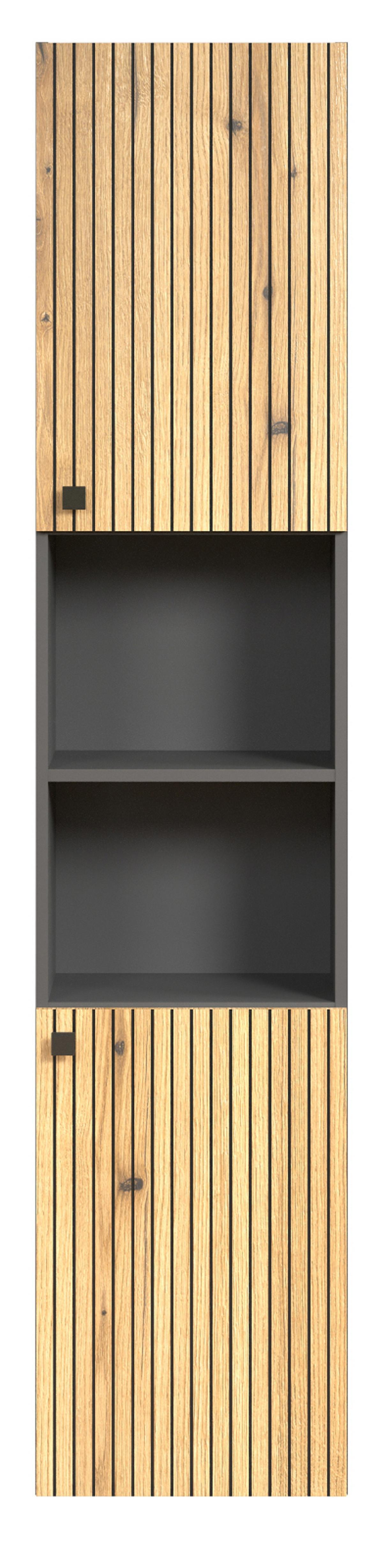 HOCHSCHRANK Evoke Eiche, grau 40 x 186 cm, Badschrank in modernem Design - Eichefarben/Anthrazit, Holzwerkstoff/Metall (40/186/31cm) - Top.Furn
