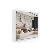KLEIDERSCHRANK mit Spiegel-Schiebetüren und Aluminium-Leisten - DEBI - 200 cm Weiß - Weiß, Holzwerkstoff (200/216/61cm) - ALTDECOR
