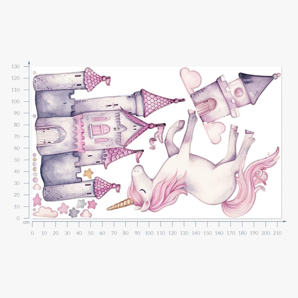 WANDAUFKLEBER 130x213cm - Einhornschloss und Ballons - Multicolor, Kunststoff (130/213/0.1cm) - Wallfluent