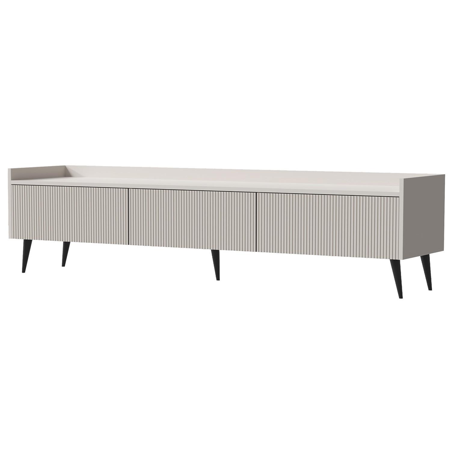 LOWBOARD Amfali mit 3 Klapptüren, geriffelte Fronten, Push-to-open, Metallbeine, 180 cm, Kaschmir - Kaschmir/Schwarz, Holzwerkstoff/Metall (180/45/41cm) - Beautysofa