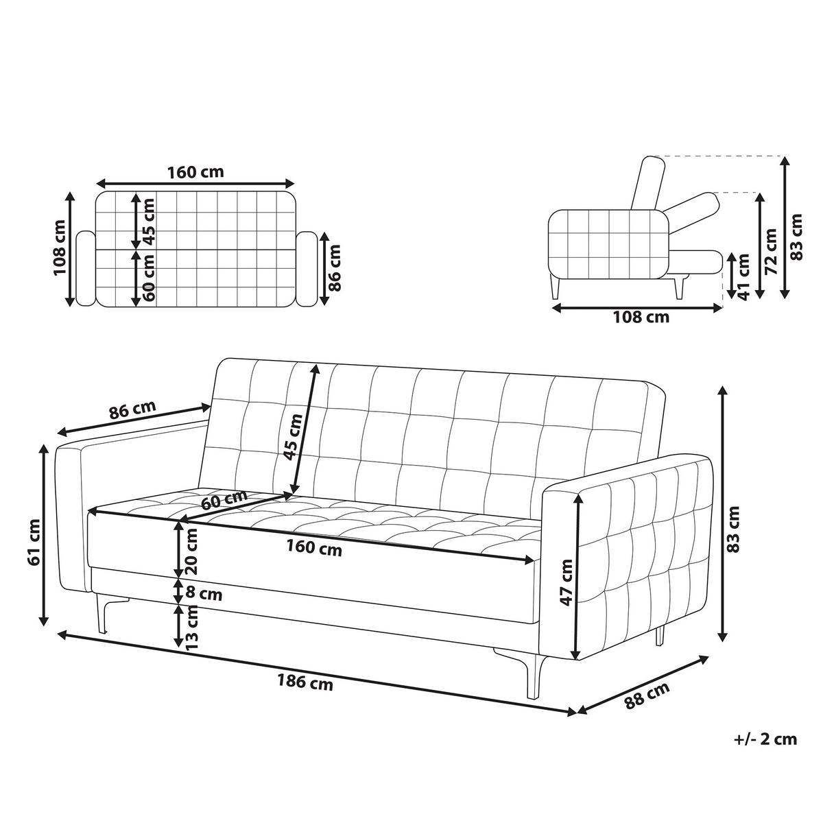 3-SITZER-SCHLAFSOFA Samtstoff Schwarz Aberdeen - Schwarz, Textil (186/83/88cm) - Beliani