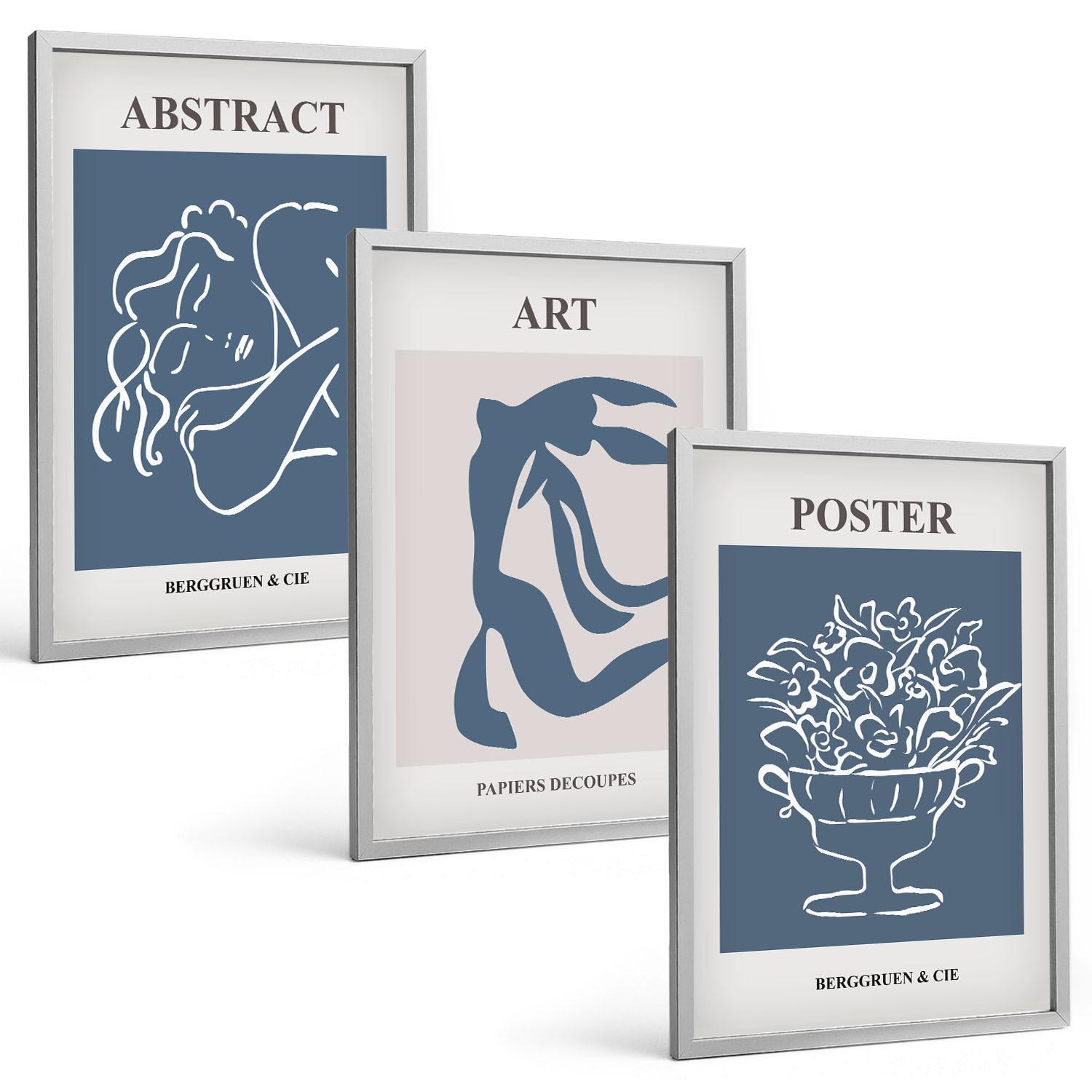 BILDER SET 3er Set - 40x60 cm Silberner Rahmen - Matisses stilvolle abstrakte Muster - Silberfarben, Kunststoff (40/60cm) - TULUP