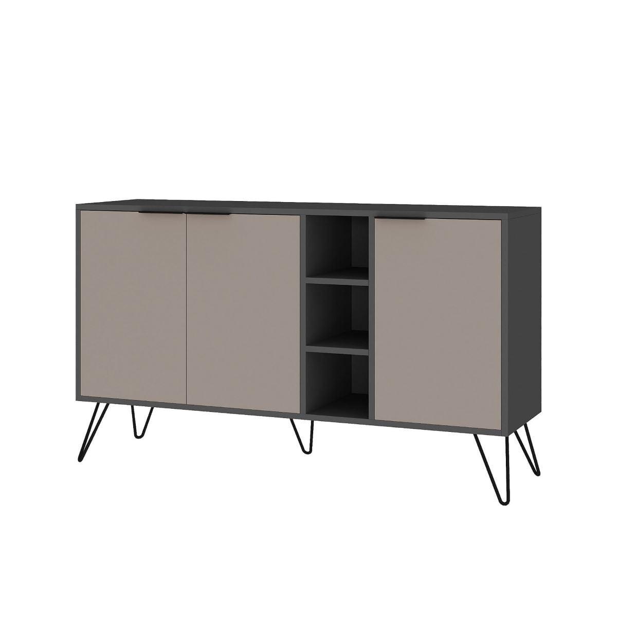 SIDEBOARD 3 Nischen und 3 Türen L142 cm - Clara - Taupe, Holzwerkstoff (35.6/83/15cm) - Calicosy