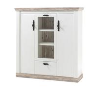 HIGHBOARD Pinie weiß, Oslo Pinie Landhaus, Kommode, 140 x 146 cm - Anthrazit/Weiß, Holzwerkstoff/Metall (140/146/44cm) - Furn.Design