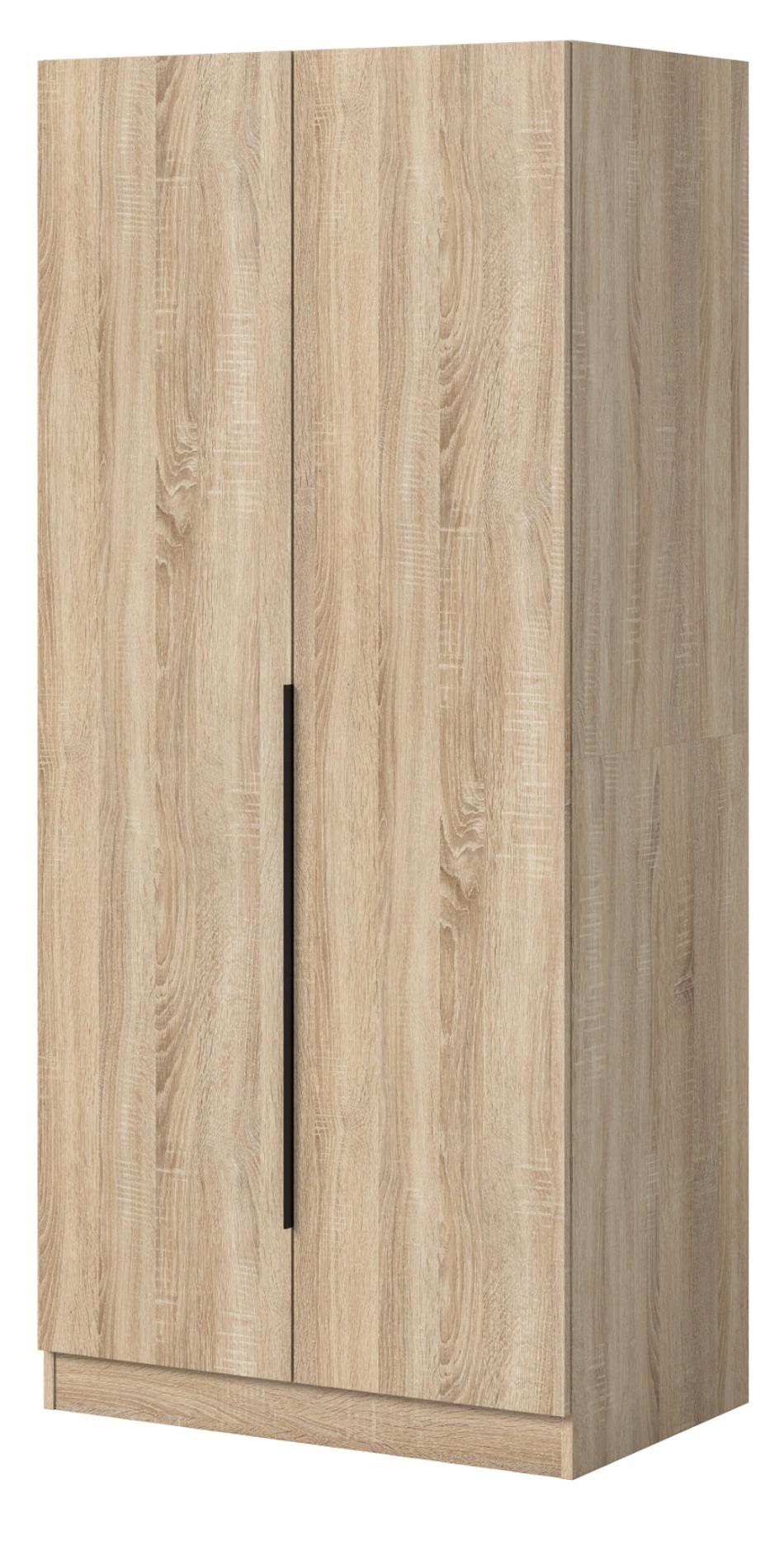 KLEIDERSCHRANK Eiche Sonoma 2-türig 80 x 181 cm, Drehtürenschrank mit zusätzlichen Einlegeböden - Eichefarben/Schwarz, Holzwerkstoff/Kunststoff (80/181/52cm) - Inn.Furn