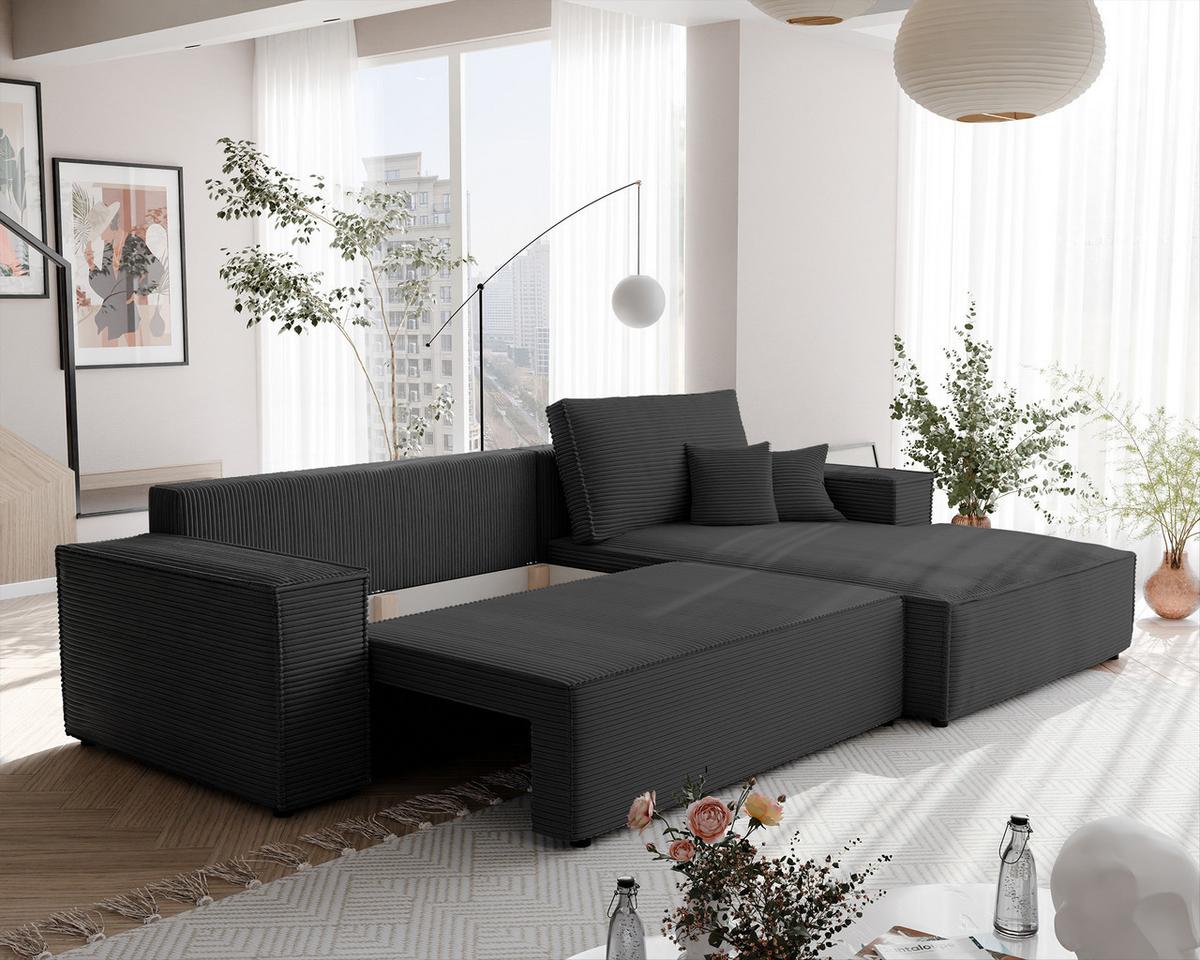 ECKSOFA NOVA Rechts mit Schlaffunktion und Bettkasten Anthrazit - Anthrazit, Kunststoff/Textil (294/185cm) - Idohome