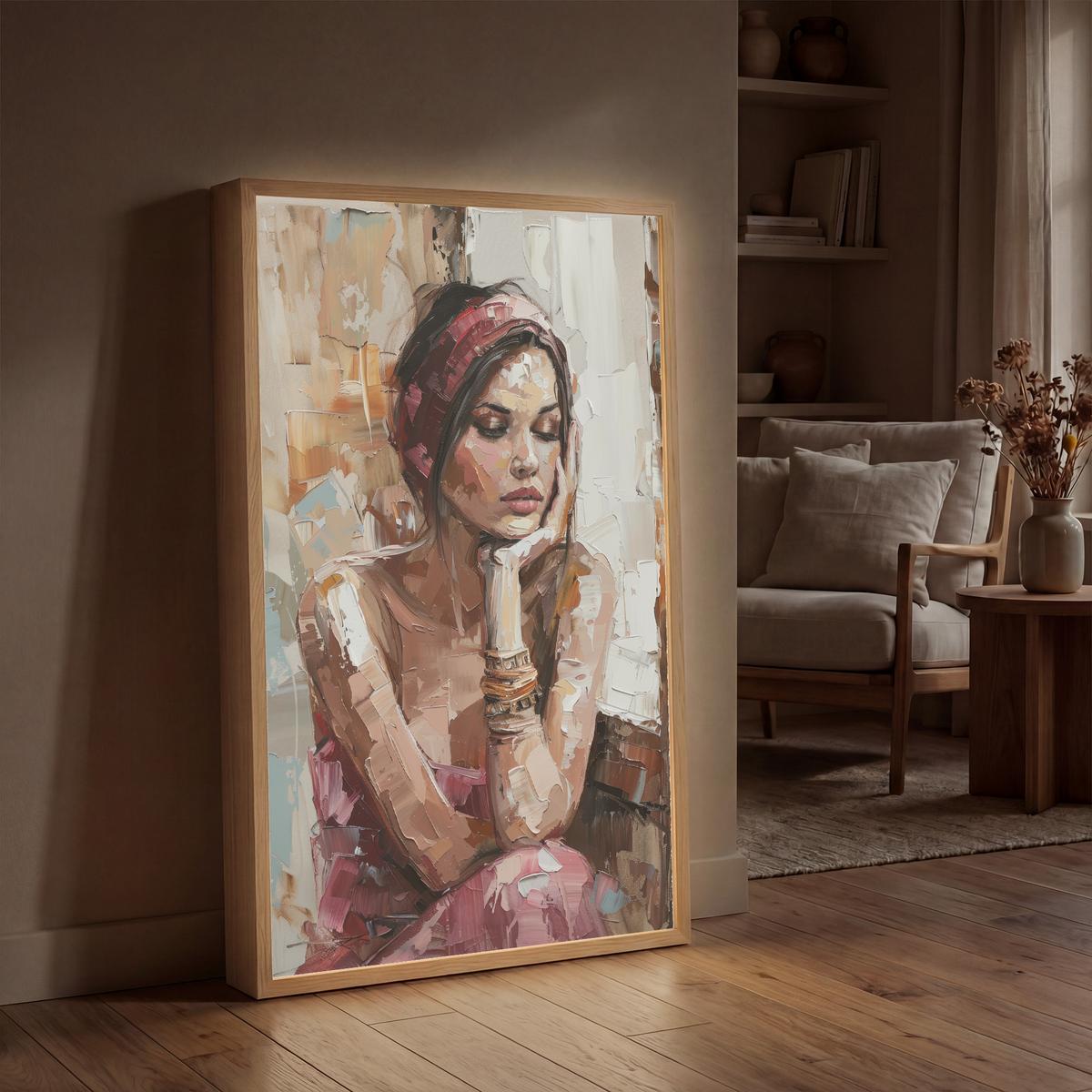WANDLEUCHTE MIT AKKU Frau - Lackierung - Porträt - Modern 60x90 cm - Braun, Holzwerkstoff (60/90/8cm) - OnlyWow